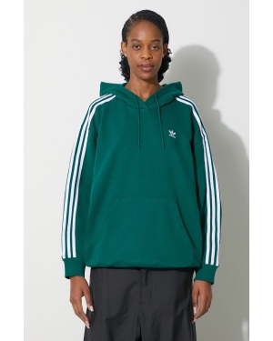 adidas Originals bluza 3-Stripes Hoodie OS damska kolor zielony z kapturem z aplikacją IN8400