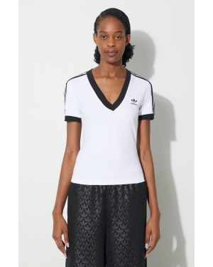 adidas Originals t-shirt 3-Stripe V-Neck Tee damski kolor biały IR8114