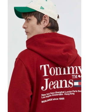 Tommy Jeans bluza męska kolor bordowy z kapturem z nadrukiem