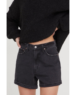 Abercrombie & Fitch szorty jeansowe damskie kolor czarny gładkie high waist
