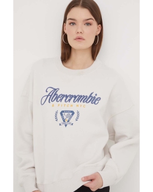 Abercrombie & Fitch bluza damska kolor beżowy z nadrukiem