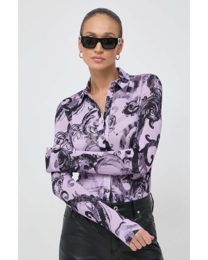 Versace Jeans Couture koszula damska kolor fioletowy slim z kołnierzykiem klasycznym 76HAL213 JS291