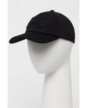 EA7 Emporio Armani czapka z daszkiem bawełniana kolor czarny z aplikacją