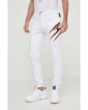 PLEIN SPORT spodnie dresowe kolor biały z nadrukiem