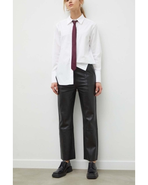 Day Birger et Mikkelsen spodnie skórzane damskie kolor czarny proste high waist
