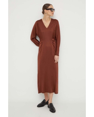 BOSS sukienka kolor brązowy midi rozkloszowana