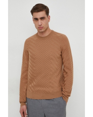 BOSS sweter wełniany męski kolor beżowy lekki