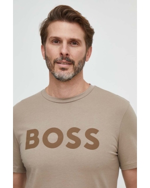 BOSS t-shirt bawełniany BOSS CASUAL kolor brązowy z nadrukiem 50481923