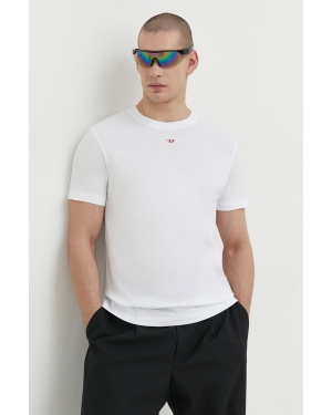 Diesel t-shirt bawełniany męski kolor biały z aplikacją