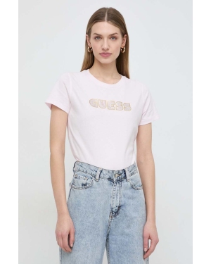 Guess t-shirt bawełniany GLOSSY damski kolor różowy W4RI30 I3Z14