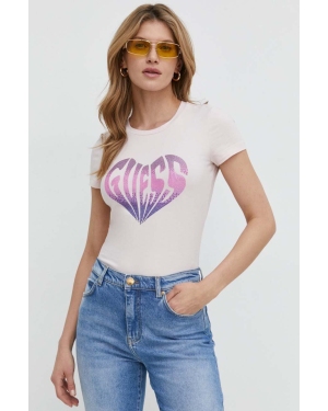 Guess t-shirt HEART damski kolor różowy W4RI53 J1314