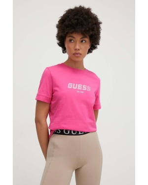 Guess t-shirt bawełniany ELEANORA damski kolor różowy V4RI10 K8HM4