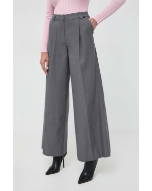 Karl Lagerfeld spodnie damskie kolor szary szerokie high waist