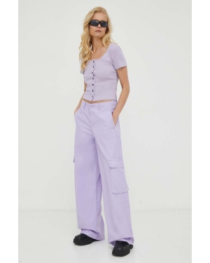 Levi's spodnie bawełniane BAGGY CARGO kolor fioletowy szerokie high waist