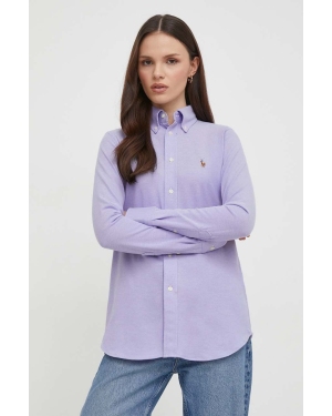 Polo Ralph Lauren koszula bawełniana damska kolor fioletowy regular z kołnierzykiem klasycznym