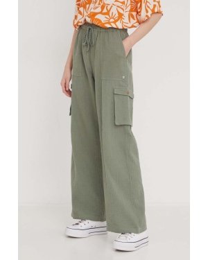 Roxy spodnie bawełniane kolor zielony szerokie high waist ARJNP03286