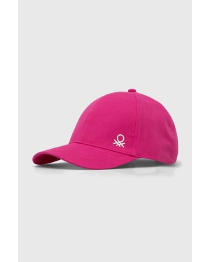 United Colors of Benetton czapka z daszkiem bawełniana dziecięca kolor różowy gładka