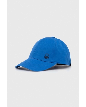 United Colors of Benetton czapka z daszkiem bawełniana dziecięca kolor niebieski gładka