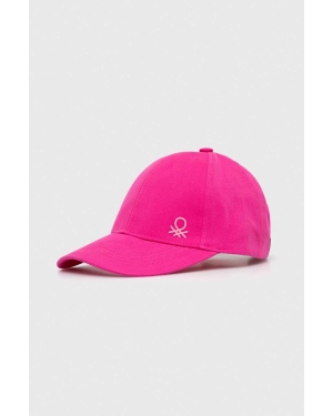 United Colors of Benetton czapka z daszkiem bawełniana dziecięca kolor różowy gładka