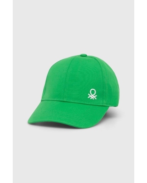 United Colors of Benetton czapka z daszkiem bawełniana dziecięca kolor zielony gładka