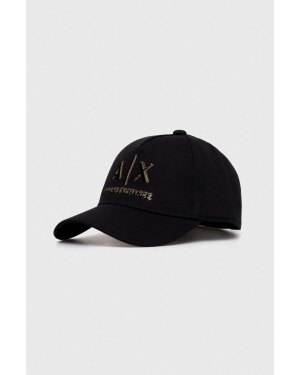 Armani Exchange czapka z daszkiem bawełniana kolor czarny z nadrukiem