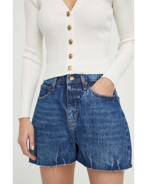 Armani Exchange szorty jeansowe damskie kolor niebieski gładkie high waist