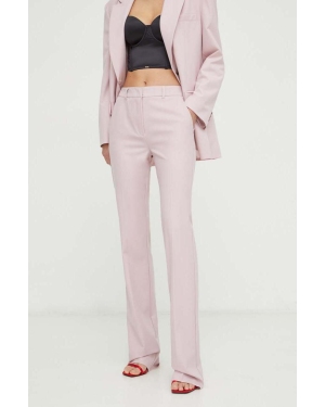 Marella spodnie damskie kolor różowy proste high waist 2413131081200