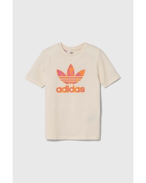 adidas Originals t-shirt bawełniany dziecięcy kolor beżowy