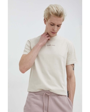 Tommy Jeans t-shirt bawełniany męski kolor beżowy z aplikacją DM0DM18266