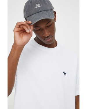 Abercrombie & Fitch t-shirt bawełniany męski kolor biały z aplikacją