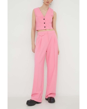HUGO spodnie damskie kolor różowy proste high waist 50508637