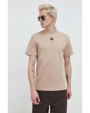 HUGO t-shirt bawełniany męski kolor beżowy gładki