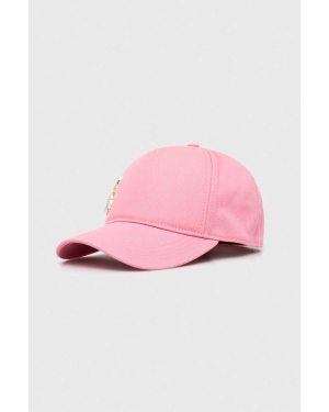 Patrizia Pepe czapka z daszkiem bawełniana kolor różowy z aplikacją