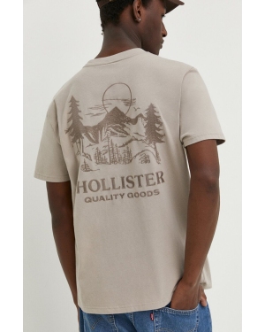 Hollister Co. t-shirt bawełniany męski kolor beżowy z aplikacją