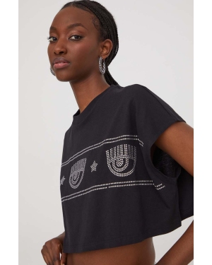 Chiara Ferragni t-shirt bawełniany LOGOMANIA damski kolor czarny 76CBHG04
