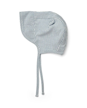 Liewood czapka bawełniana niemowlęca Rae Baby Stripe Sun Hat With Ears kolor niebieski z cienkiej dzianiny bawełniana