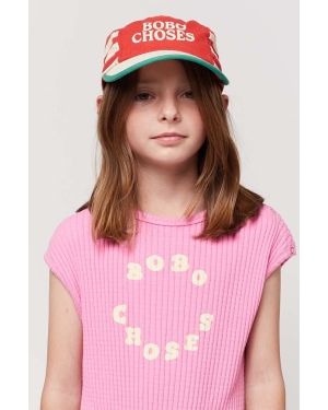 Bobo Choses czapka z daszkiem bawełniana dziecięca kolor czerwony z nadrukiem