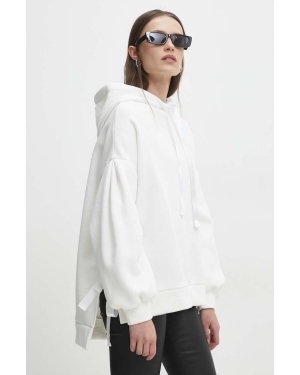 Answear Lab bluza damska kolor biały z kapturem gładka