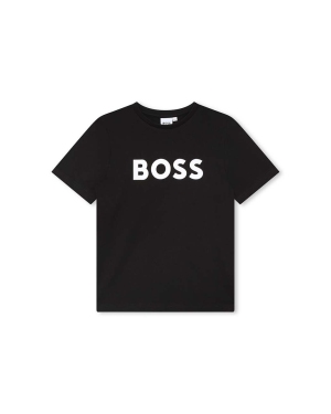 BOSS t-shirt bawełniany dziecięcy kolor czarny z nadrukiem