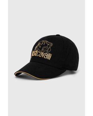Just Cavalli czapka z daszkiem bawełniana kolor czarny z aplikacją