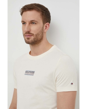 Tommy Hilfiger t-shirt bawełniany męski kolor beżowy z nadrukiem MW0MW34387