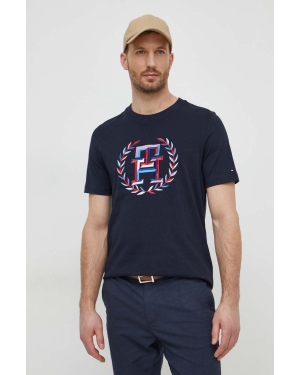 Tommy Hilfiger t-shirt bawełniany męski kolor granatowy z aplikacją MW0MW34393