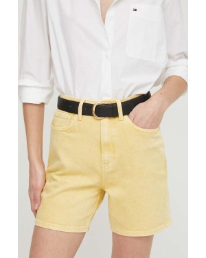 Tommy Hilfiger szorty jeansowe damskie kolor żółty gładkie high waist WW0WW41322