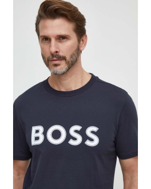 Boss Green t-shirt bawełniany męski kolor niebieski z aplikacją