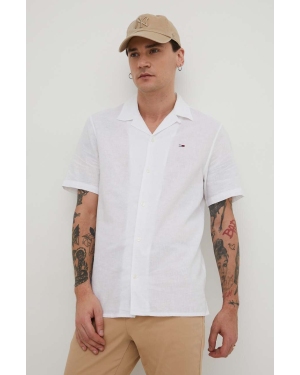 Tommy Jeans koszula z domieszką lnu kolor biały regular