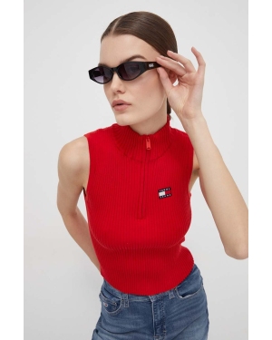 Tommy Jeans top damski kolor czerwony z półgolfem