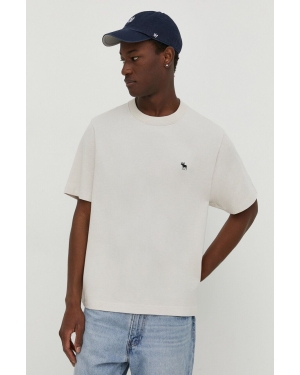 Abercrombie & Fitch t-shirt bawełniany męski kolor beżowy z aplikacją