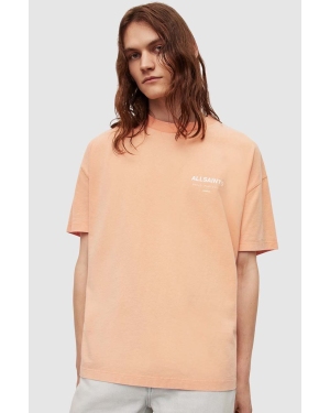 AllSaints t-shirt bawełniany UNDERGROUND SS CREW męski kolor pomarańczowy z nadrukiem