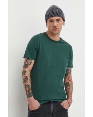 Solid t-shirt bawełniany męski kolor zielony gładki