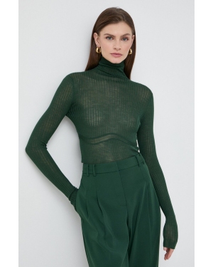 Patrizia Pepe sweter wełniany damski kolor zielony lekki z półgolfem